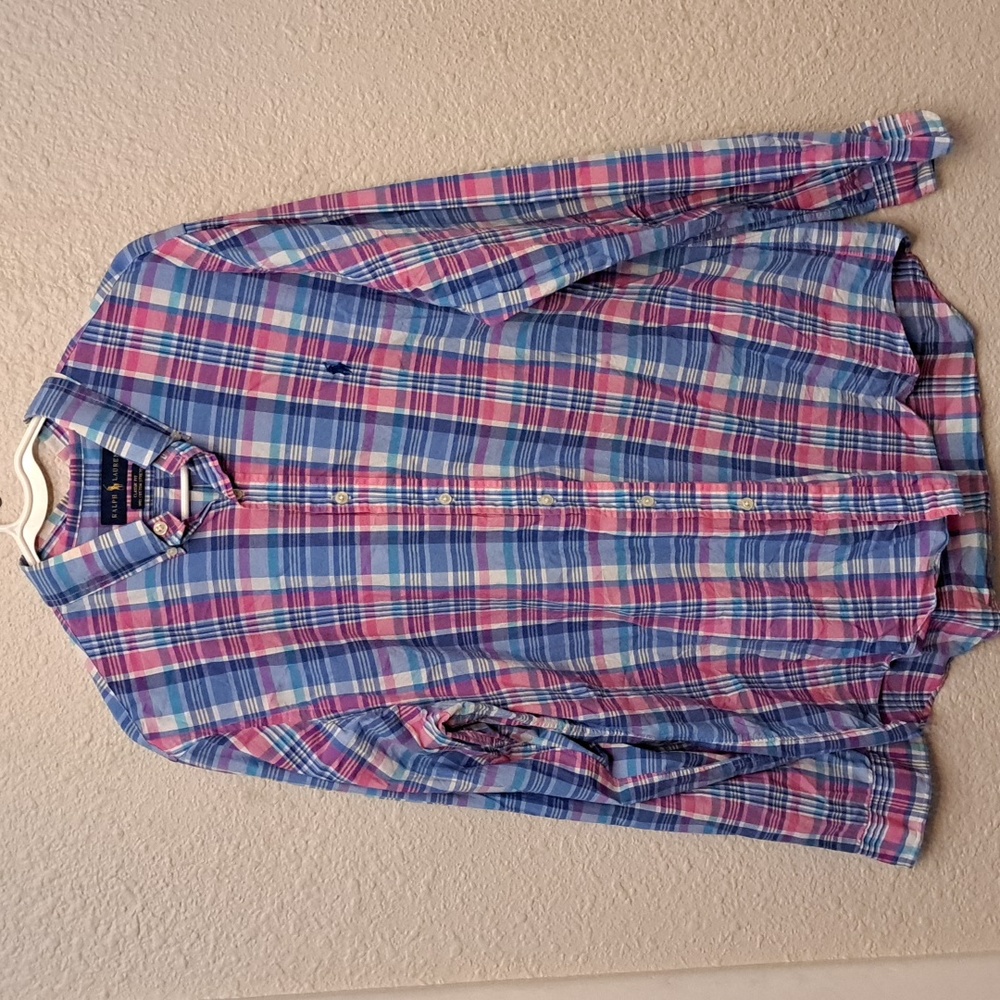 RALPH LAUREN Classic Fit 100% Cotton Stretch Plaid Button Down Shirt, Men's: Lg